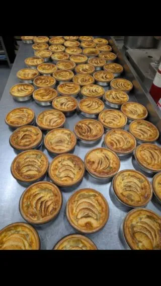 Individual gluten free Bramley apple tarts just coming out of the oven